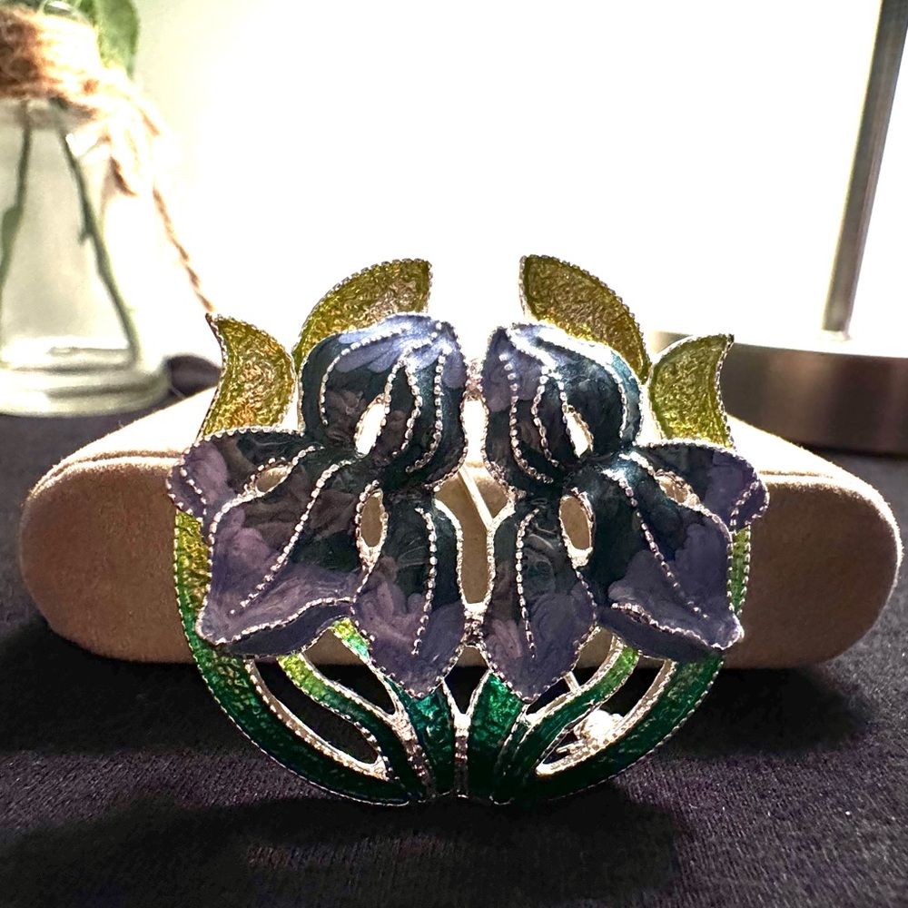 Vintage Napier Blue Iris Enamel Flower Brooch Silver Tone Floral Pin Jewelry - Picture 5 of 6
